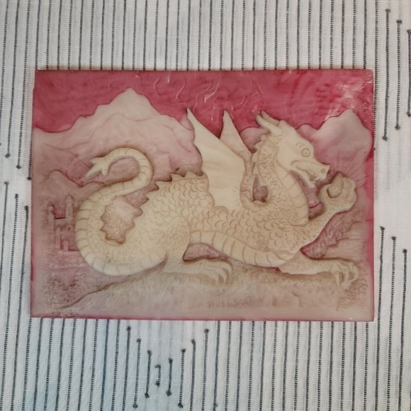 Vintage Pink Ancient Chinese Dragon Plaque Russ Saxton Mythical Magical Decor - Picture 6 of 10